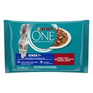 PURINA ONE SENIOR Marhával és Sárgarépával nedves macskaeledel 4x85g