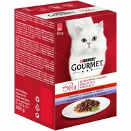 GOURMET MON PETIT Marhával, Borjúval, Báránnyal nedves macskaeledel 6x50g