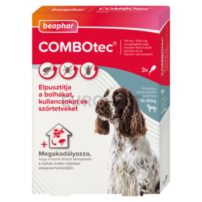 Combotec 134 mg / 120,6 mg rácsepegtetõ oldat közepes testû kutyák számára A.U.V. (3 x 1,34 ml-es pipetta)