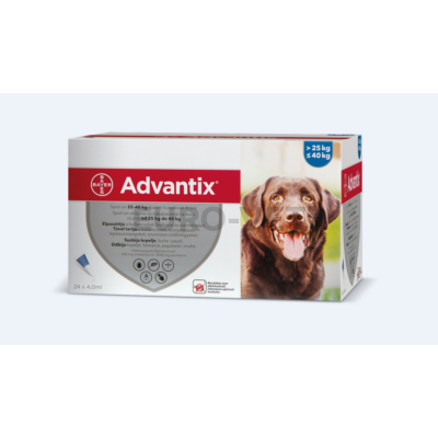 Advantix spot on - rácsepegtető oldat 25-40 kg közötti kutyáknak A.U.V. 24 db 4,0 ml ampulla