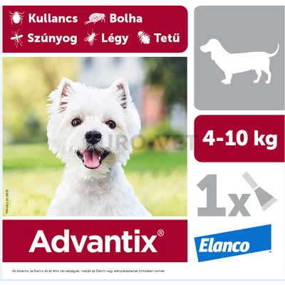 Advantix spot on - rácsepegtető oldat 4-10 kg közötti kutyáknak A.U.V. 1 db 1,0 ml ampulla nyitott dobozból