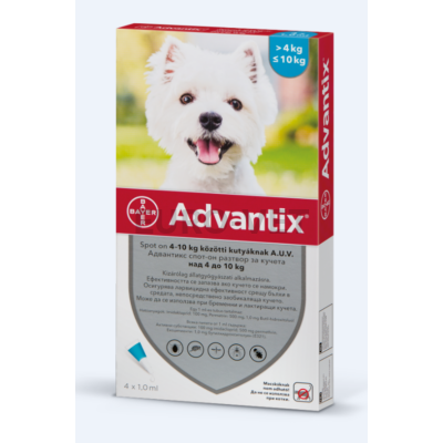 Advantix spot on - rácsepegtető oldat 4-10 kg közötti kutyáknak A.U.V. (4x 1,0 ml)
