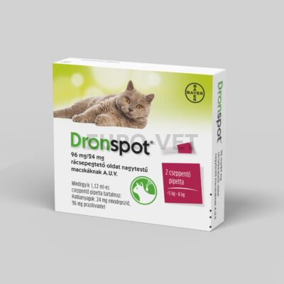 Dronspot 96 mg/24 mg rácsepegtető oldat nagytestű macskákna A.U.V. (1,12 ml; 5-8 kg közötti macskáknak) 1 db ampulla dobozból