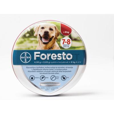 Foresto 4,50 g + 2,03g nyakörv kutyáknak 8 kg-tól A.U.V. (70 cm) + ledes dísz