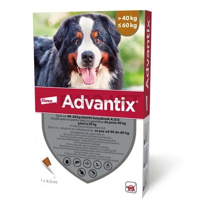 Advantix spot on - rácsepegtető oldat 40-60 kg közötti kutyáknak A.U.V. 1 db 6 ml ampulla nyitott dobozból