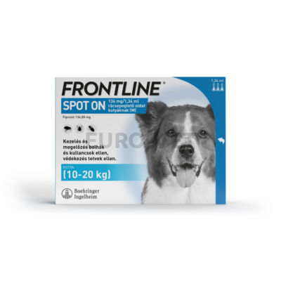 Frontline® 134 mg/1,34 ml rácsepegtető oldat kutyáknak (M) külső élősködők ellen 10-20 kg-ig (3x1,34 ml)