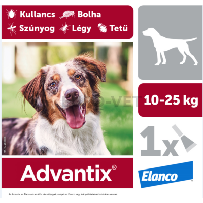 Advantix spot on - rácsepegtető oldat 10-25 kg közötti kutyáknak A.U.V. 1 db 2,5 ml ampulla nyitott dobozból