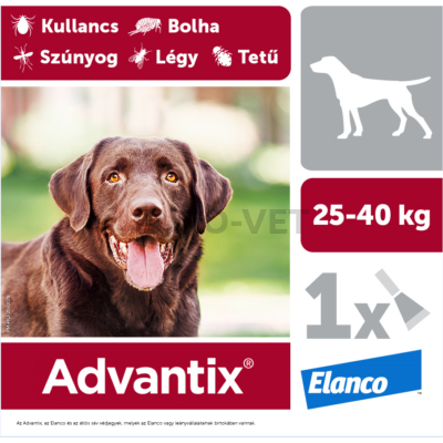 Advantix spot on - rácsepegtető oldat 25-40 kg közötti kutyáknak A.U.V. 1 db 4,0 ml ampulla nyitott dobozból