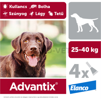 Advantix spot on - rácsepegtető oldat 25-40 kg közötti kutyáknak A.U.V. 4 db 4,0 ml ampulla