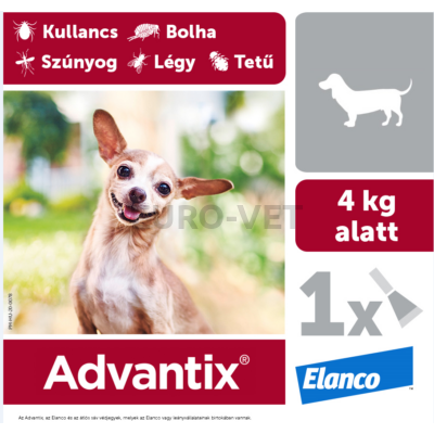 Advantix spot on - rácsepegtető oldat 4 kg alatti kutyáknak A.U.V.  1 db 0,4 ml ampulla nyitott dobozból