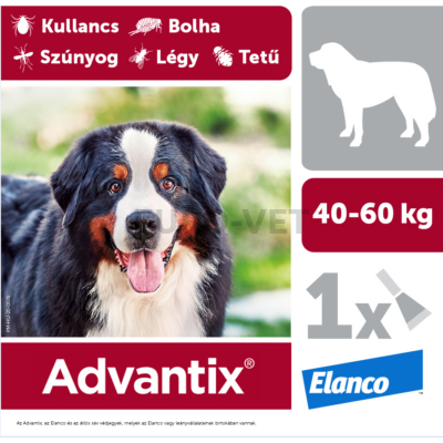 Advantix spot on - rácsepegtető oldat 40-60 kg közötti kutyáknak A.U.V. 1 db 6 ml ampulla nyitott dobozból