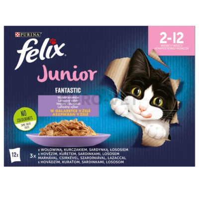 FELIX FANTASTIC Junior Vegyes válogatás aszpikban nedves macskaeledel 12x85g