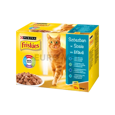 Friskies WC Multipack 12x85 g Szószos válogatás Lazac, tonhal, tőkehal és szardínia