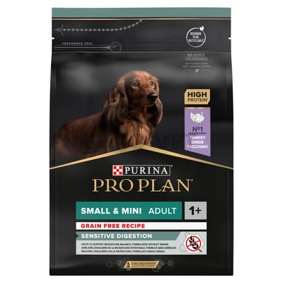 PRO PLAN Small & Mini Adult SENSITIVE DIGESTION pulykában gazdag száraz kutyaeledel, gabonamentes receptúra 2,5kg