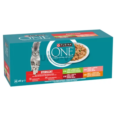 12583942 7613287903846 Purina One Sterilcat marhával/lazaccal/pulykával/csirkével nedves macskaeledel 40 x 85 g
