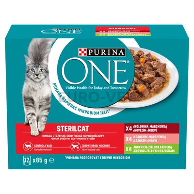 PURINA ONE STERILCAT Marhával/lazaccal/pulykával nedves macskaeledel 12x85g