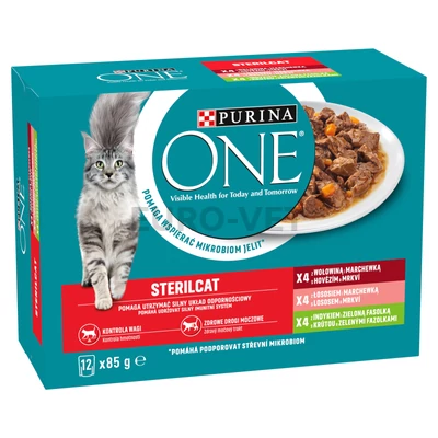 12500584 7613287903891 PURINA ONE STERILCAT Marhával/lazaccal/pulykával nedves macskaeledel 12x85g