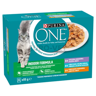 12500592 7613287903891 PURINA ONE INDOOR FORMULA Csirkével/borjúval/tonhallal nedves macskaeledel 12x85g