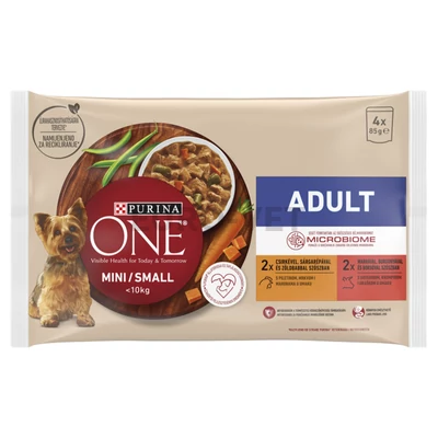 Purina One Mini Adult csirkével és marhával nedves kutyaeledel 4 x 85 g