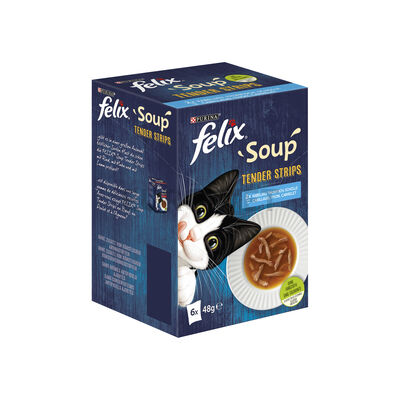 FELIX Soup Tender strips Halas válogatás szószban nedves macskaeledel falatkákkal 6x48g