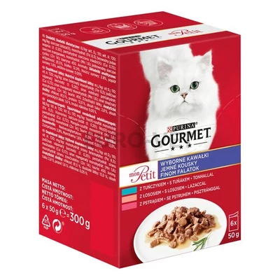GOURMET MON PETIT Marhával, Borjúval, Báránnyal nedves macskaeledel 6x50g