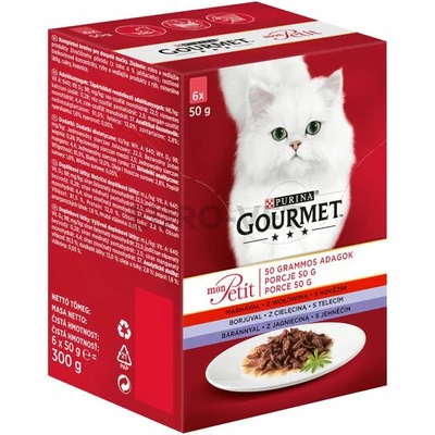 GOURMET MON PETIT Marhával, Borjúval, Báránnyal nedves macskaeledel 6x50g