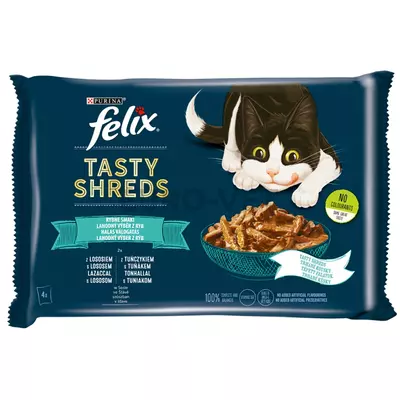 Felix Shreds Halas Válogatás teljes értékű állateledel felnőtt macskáknak szószban 4 x 80 g