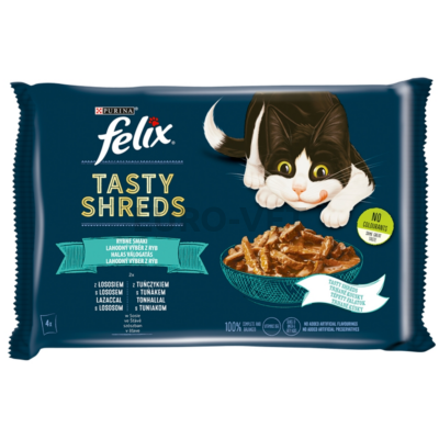 Felix Shreds Halas Válogatás teljes értékű állateledel felnőtt macskáknak szószban 4 x 80 g