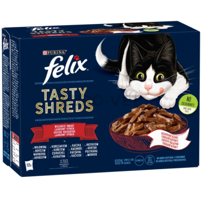 Felix Shreds Házias Válogatás teljes értékű állateledel felnőtt macskáknak szószban 12 x 80 g