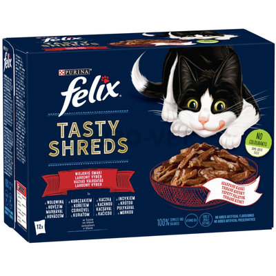 Felix Shreds Házias Válogatás teljes értékű állateledel felnőtt macskáknak szószban 12 x 80 g 