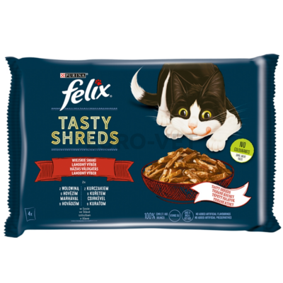 Felix Shreds Házias Válogatás teljes értékű állateledel felnőtt macskáknak szószban 4 x 80 g