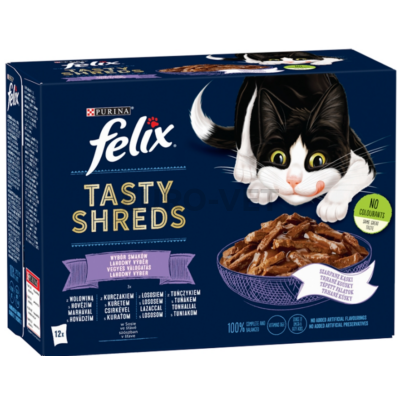 Felix Shreds Vegyes Válogatás teljes értékű állateledel felnőtt macskáknak szószban 12 x 80 g